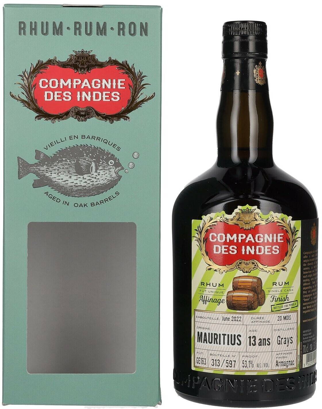 Rum Compagnie des Indes Mauritius Single Cask Rum 13 Ans Armagnac Finish 0,7l 53,1%