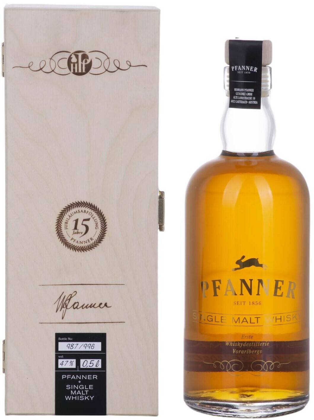 Whisky Pfanner 10 Years Old Single Malt Whisky 0,5l 47% Jubiläumsedition