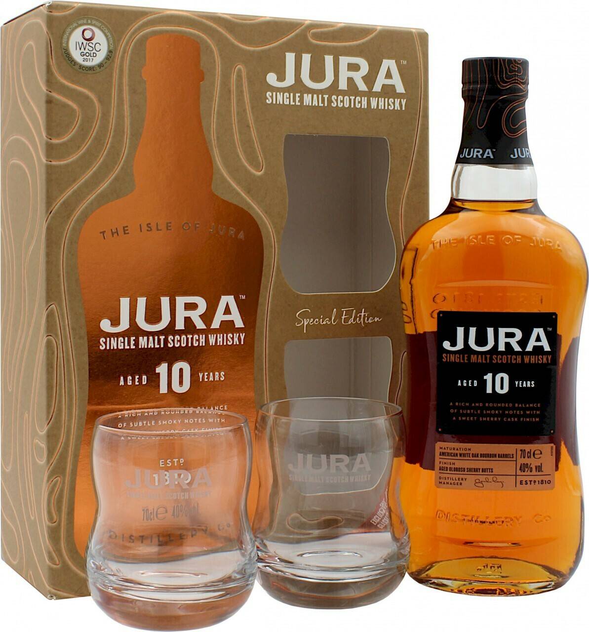 Jura 10 Jahre 40%0,7l Geschenkset mit 2 Gläsern Whisky