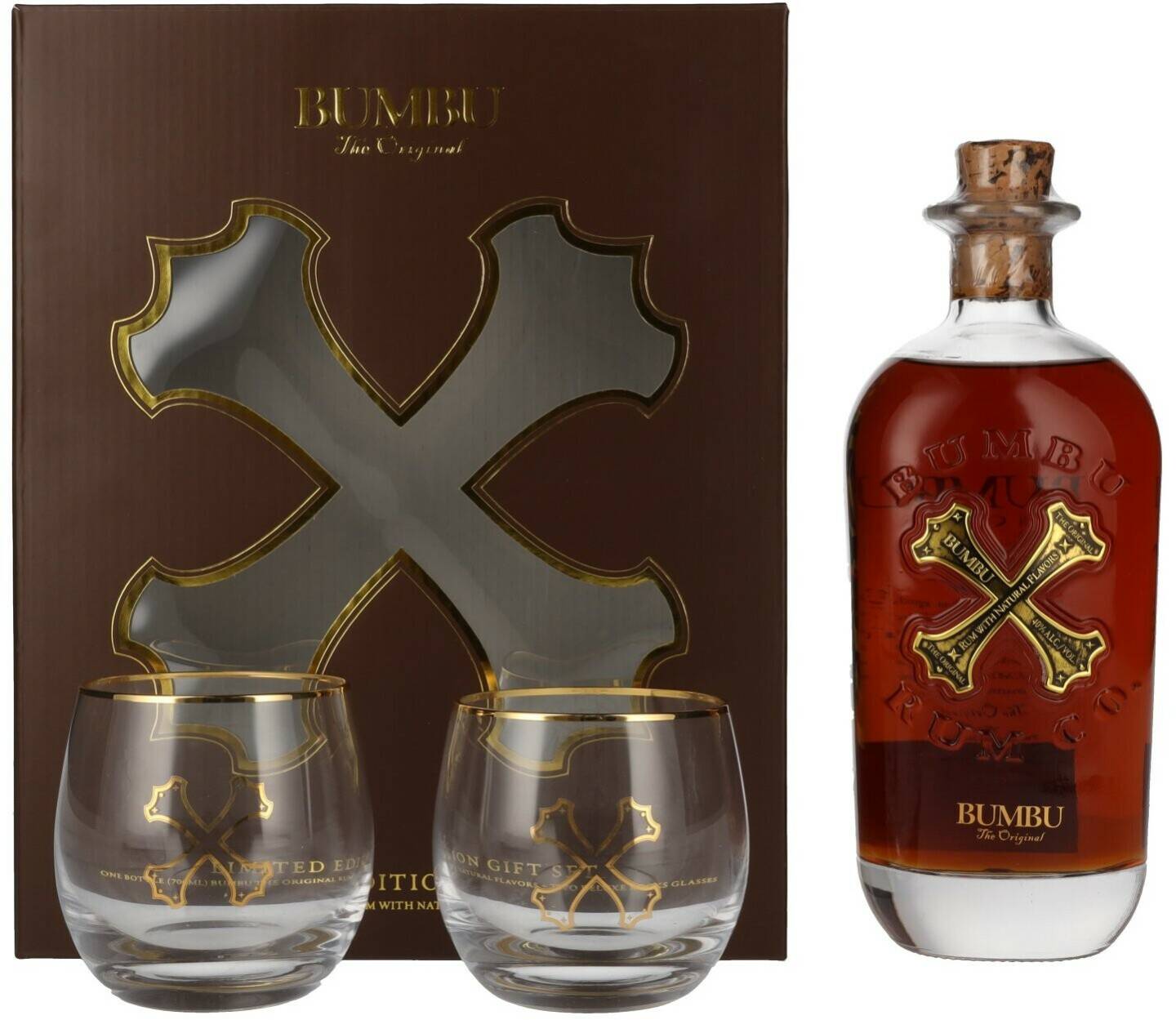 Bumbu The Original0,7l 40% Geschenkset mit 2 Gläsern Spirituosen & Schnaps