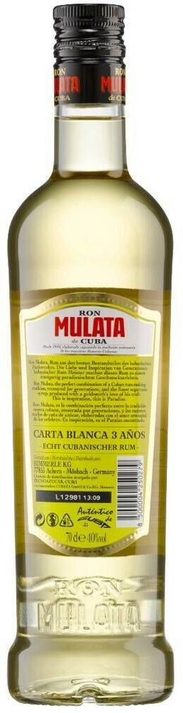 Rum Mulata Carta Blanca 3 Años 0,7l 40%