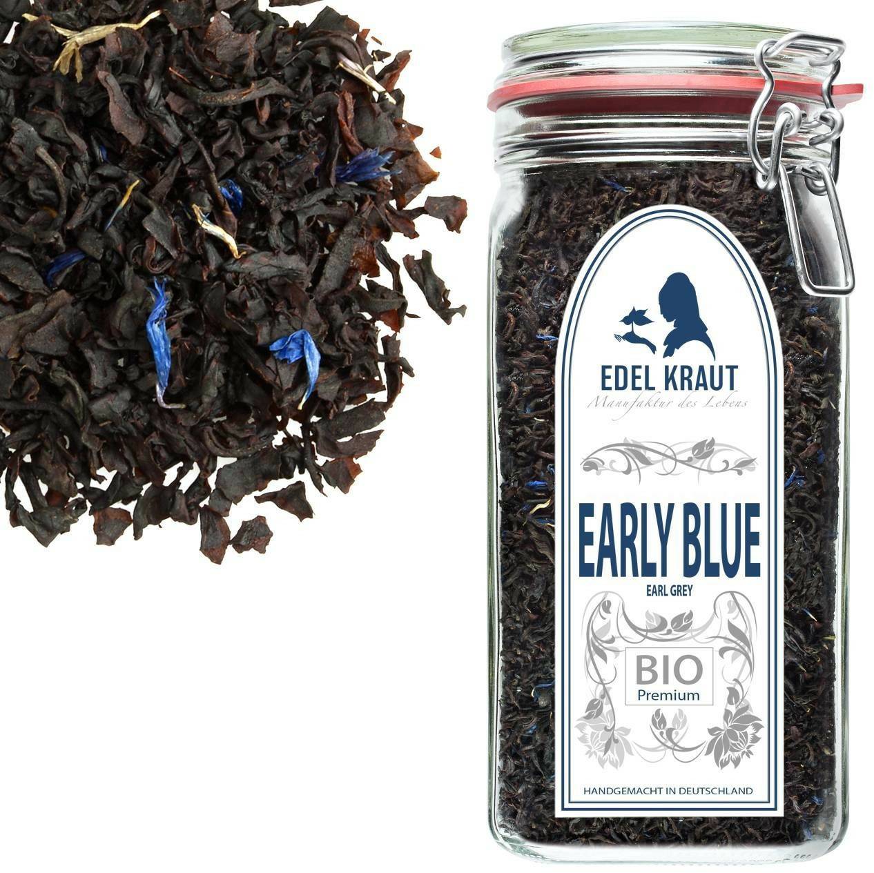 Edel Kraut BIO Schwarzer Tee Earl Grey Blueim Premium Glas 350g Edel Kraut BIO Schwarzer Tee Earl Grey Blue