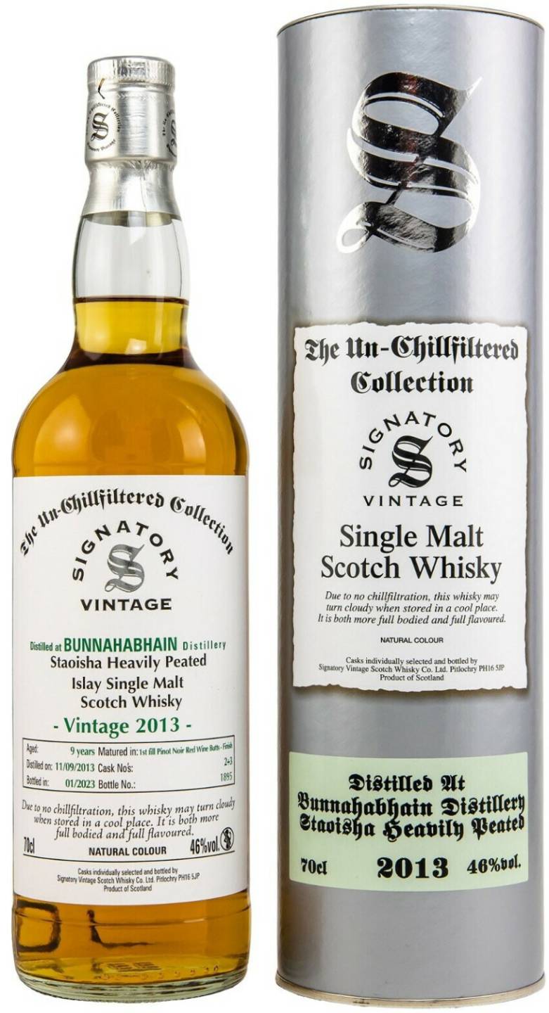 Whisky Bunnahabhain Staoisha 2013/2023 1st fill Pinot Noir Red Wine Butt Finish No. 2+3 0,7l 46%