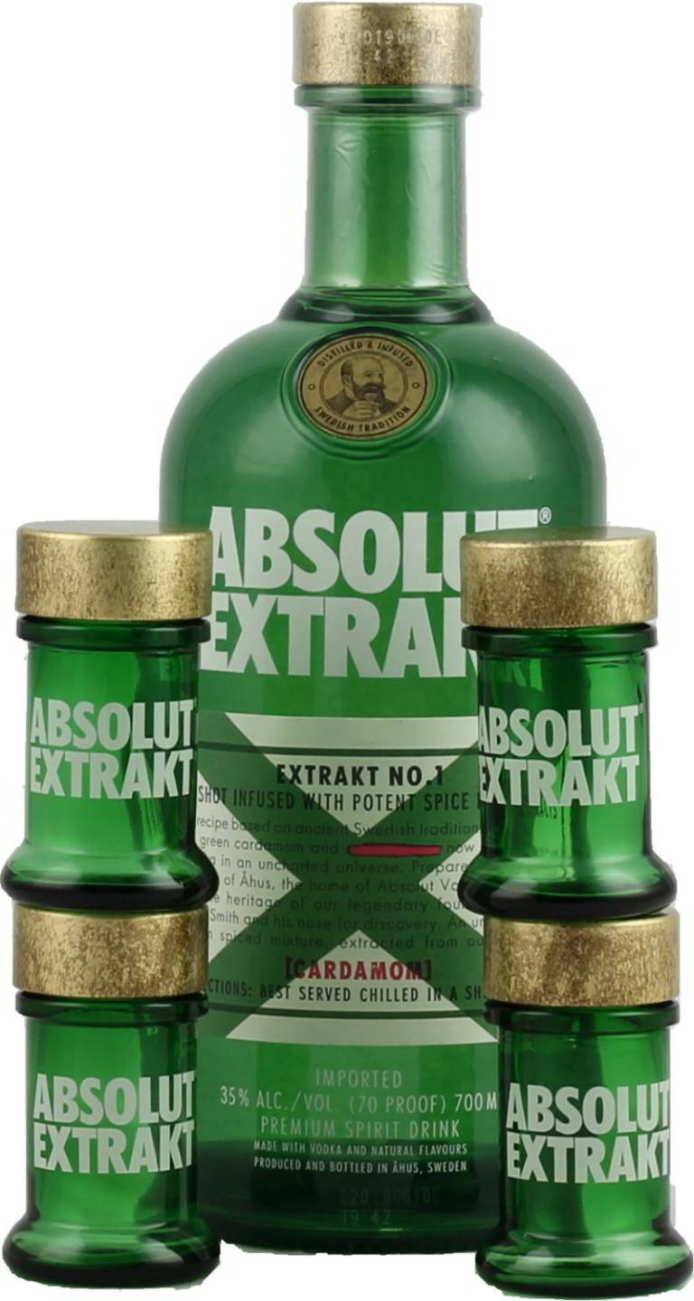 Wodka Absolut Extrakt 0,7 Liter 35 % Vol. mit 4 Shot Gläsern