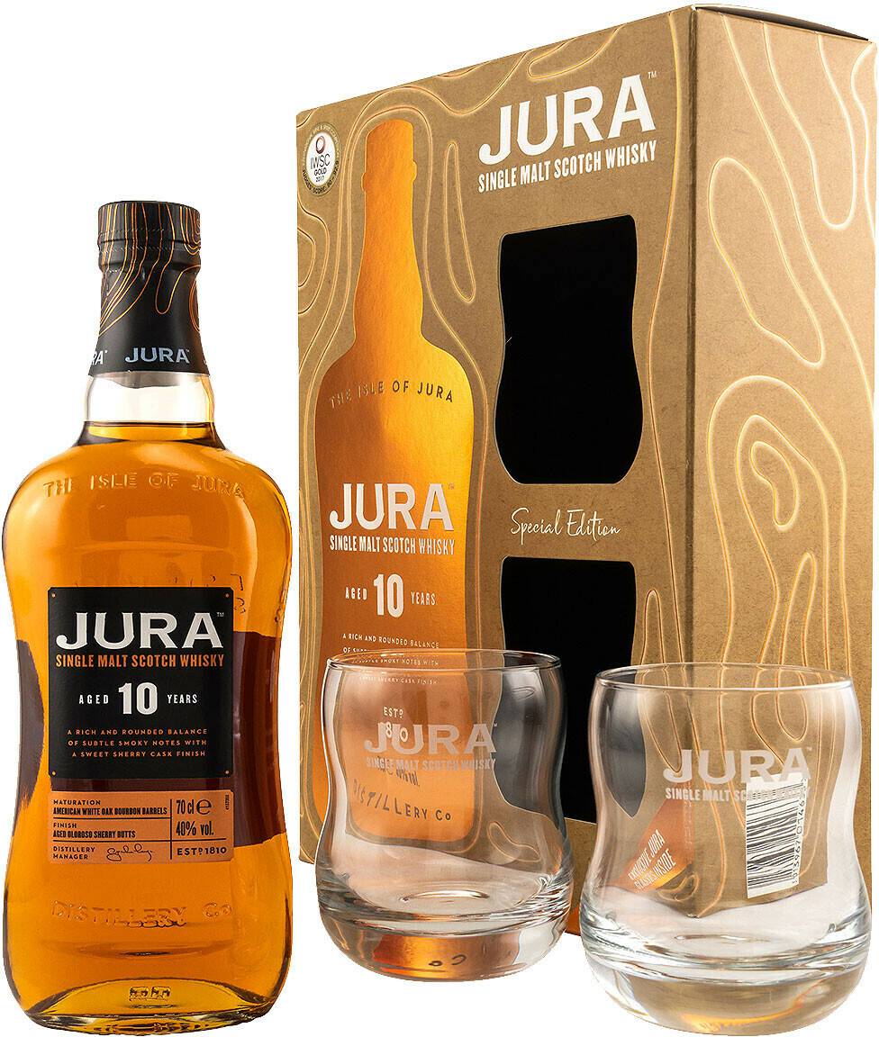 Jura 10 Jahre 40%0,7l Geschenkset mit 2 Gläsern Whisky