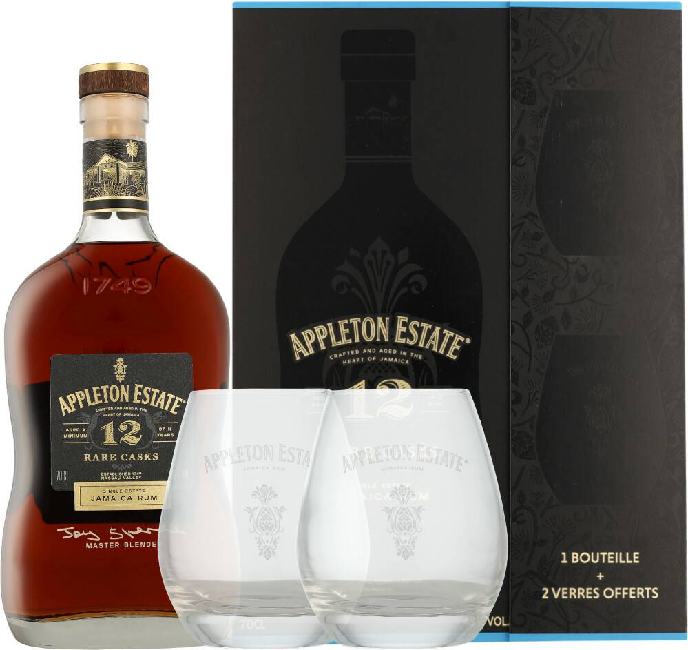 Appleton 12 Jahre Rare Casks Single Estate Jamaica Rum 0,7l 43% + 2 Gläser Rum