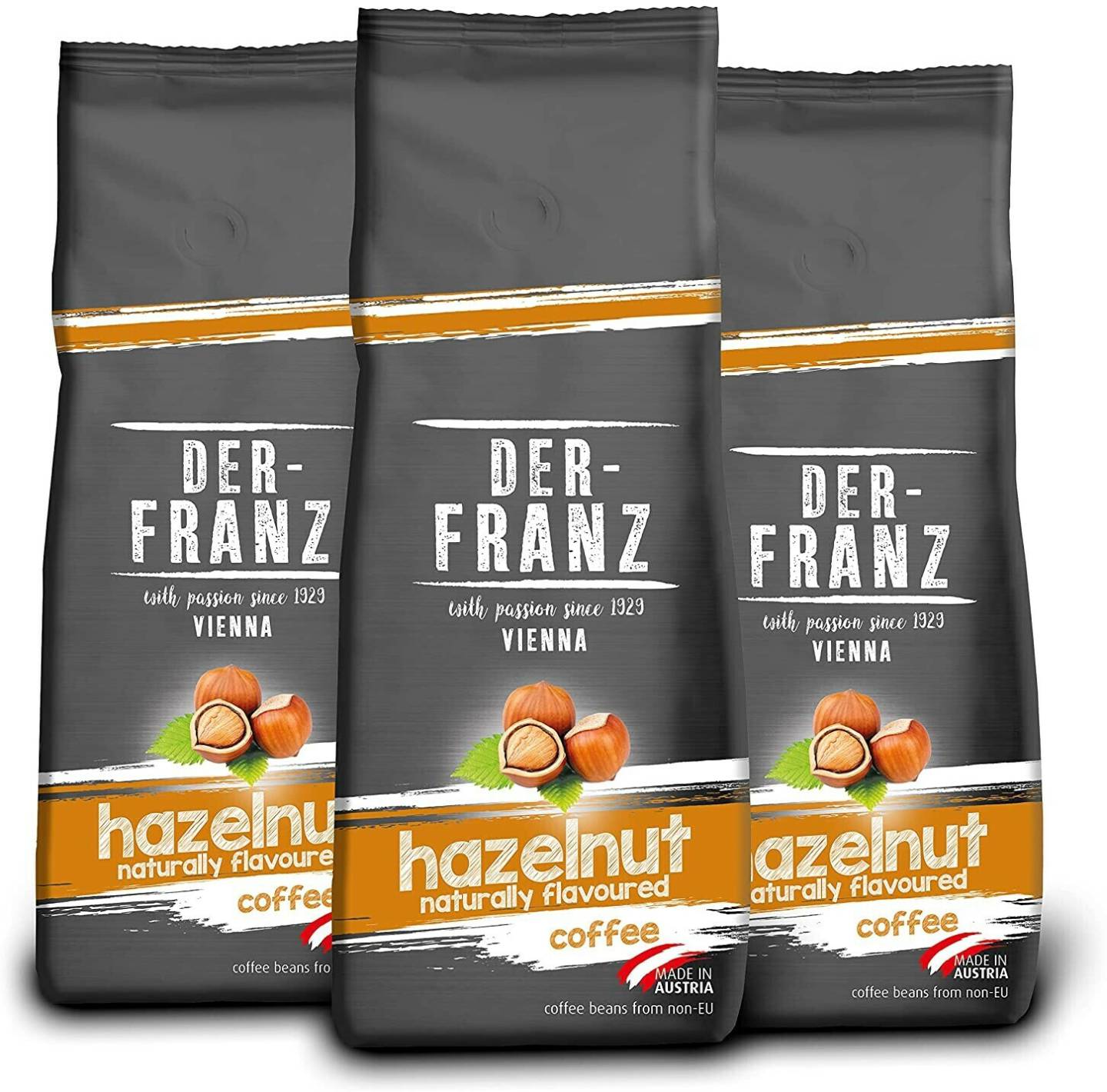 Der-Franz Hazelnut Naturally Flavoured Coffee ganze Bohne (3x500g) Kaffee & Espresso